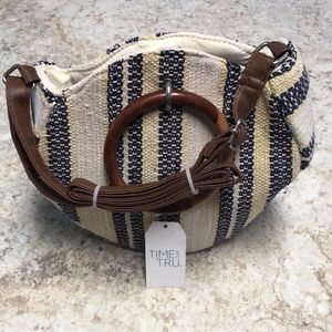 New with tags. Time and Tru boho hand bag one size cream navy and yellow.